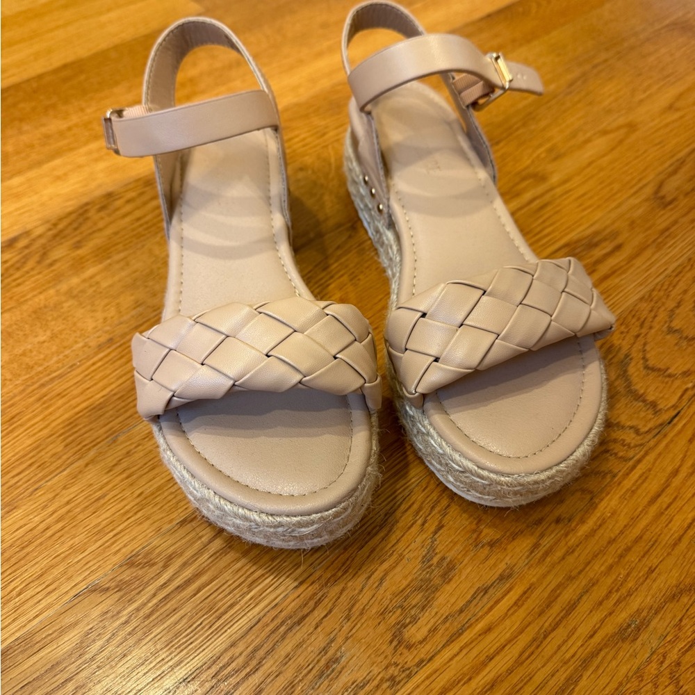 Cushionaire Beige Braided Espadrille Wedge Sandals